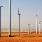 Wind turbine farm in the desert.
