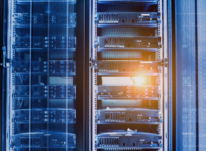 Close up of control board in data center electrical panel.