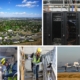 Image collage of small modular reactors, Richland, Washington, and electrical contractors working in industrial areas.