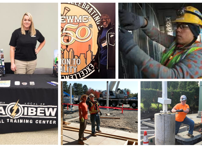 Collage of IBEW Local 48 union electricians and Oregon-Columbia NECA Chapter members.