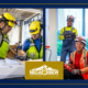 Two photos of electrical workers on project sites.